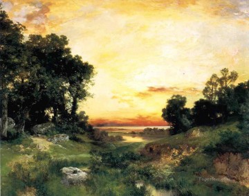 Puesta de sol paisaje de Long Island Sound Thomas Moran Pinturas al óleo